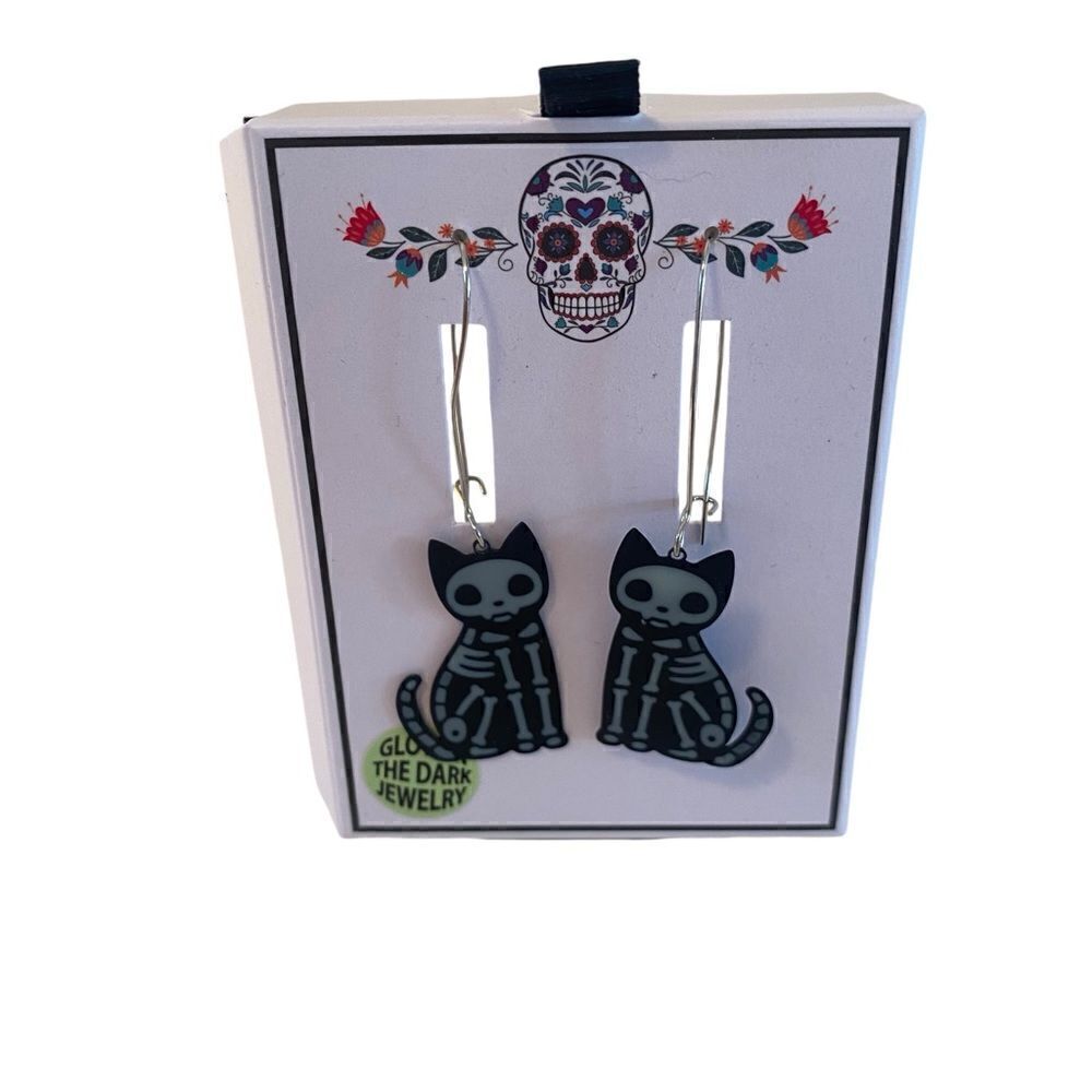 Bella•Jack Glow In The Dark Cat Skeleton Earrings.